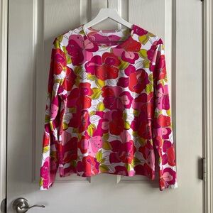 Lands’ End Multicolored Floral Print 50 SPF Rashguard/Athletic Wear Top Size LP